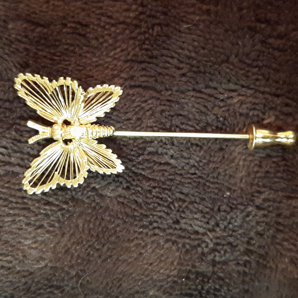 Vintage Monet Gold Butterfly Stick Pin
